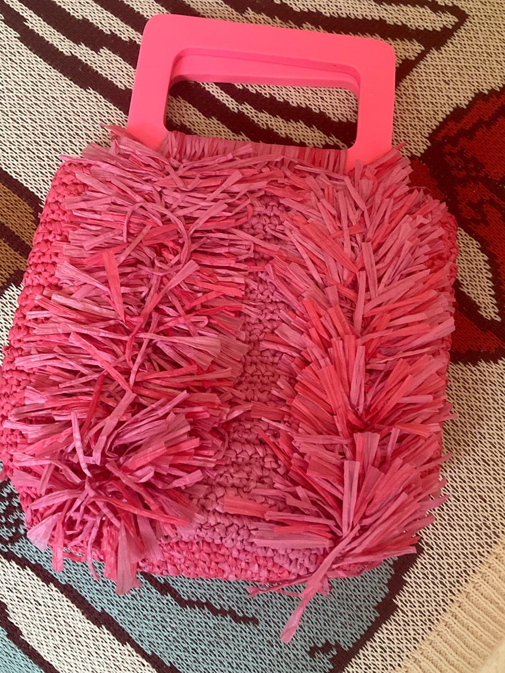 J. Crew. Sexy, Pink Raffia Fringe Mini Top-Handle Bag. Party, Club Perfect! - Picture 3 of 4